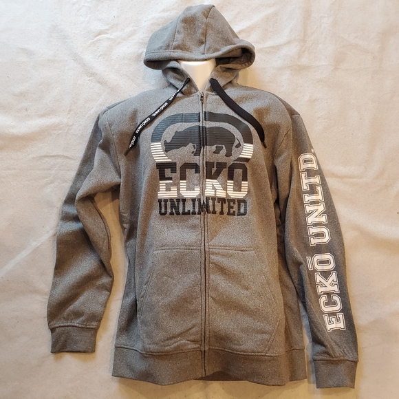 Ecko Unltd Hoodie Sweatshirt Gray Marled Zip Up - Picture 2 of 7